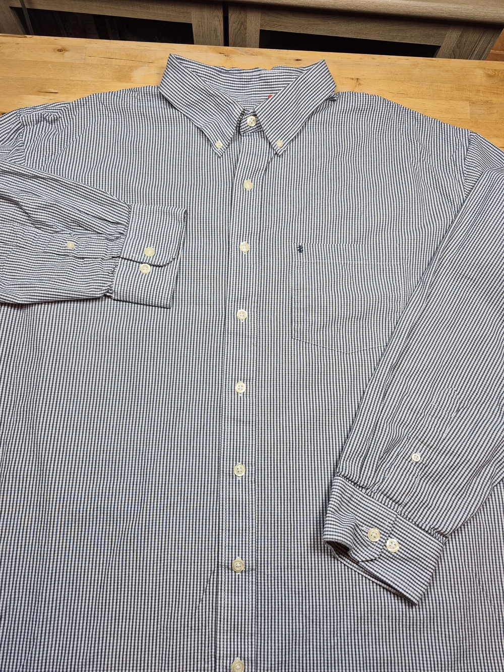 Izod Men's Navy and White Mini-Check Button-Down Shirt
